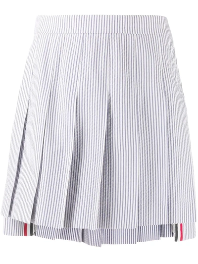 Shop Thom Browne Seersucker Pleated Miniskirt In Blue