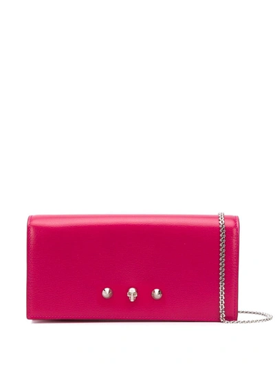 Shop Alexander Mcqueen Skull Embellished Wallet On A Chain In Pink