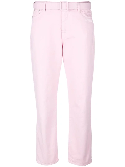 Off-white Belted Straight-leg Cropped Jeans In Pink