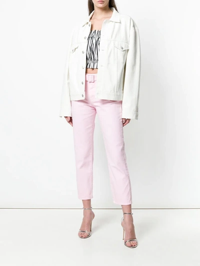 Off-white Belted Straight-leg Cropped Jeans In Pink