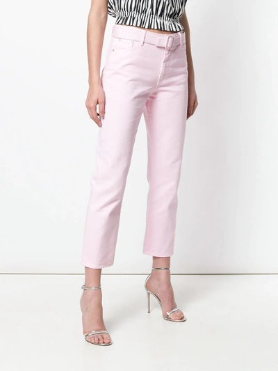 Off-white Belted Straight-leg Cropped Jeans In Pink