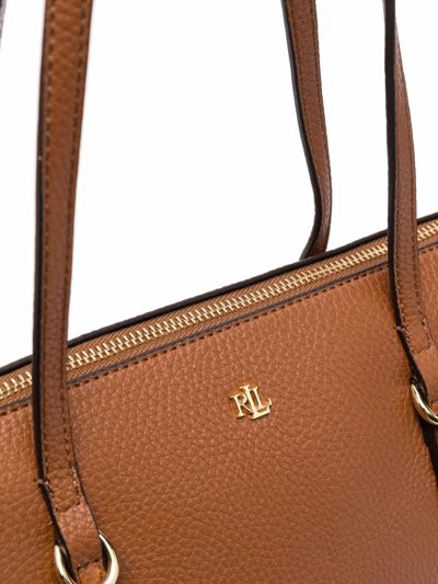 Shop Lauren Ralph Lauren Keaton Logo-plaque Tote Bag In Brown