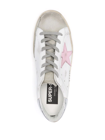 Golden Goose Super-star Leather Upper And Star Suede Toe And Spur Laminated Heel Metal Lettering In White