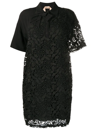 Shop N°21 Floral Lace Shirt Dress In Black