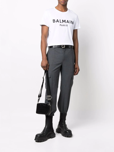 Balmain White Crewneck T-shirt With Contrasting Logo Lettering Print In White
