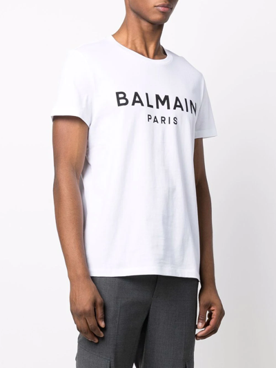 Balmain White Crewneck T-shirt With Contrasting Logo Lettering Print In White