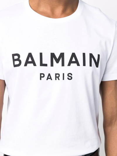 Balmain White Crewneck T-shirt With Contrasting Logo Lettering Print In White