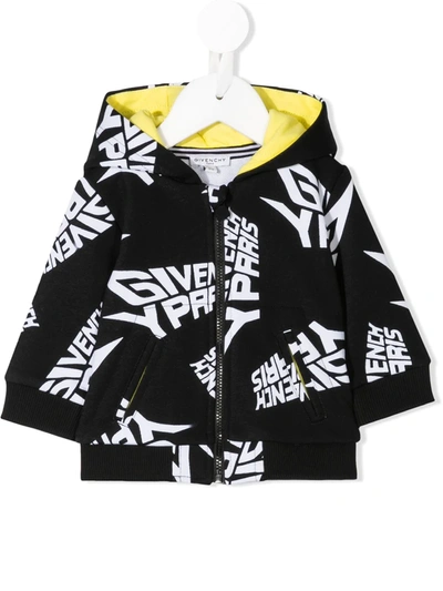 Shop Givenchy Stylized Logo Zip-up Hoodie In Black