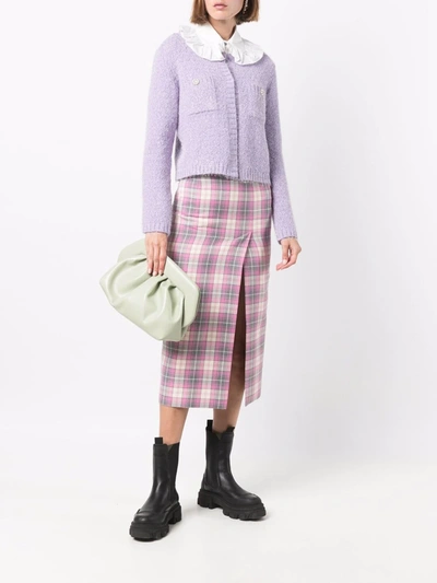 Shop Maje Buttoned-up Knitted Cardigan In Violett
