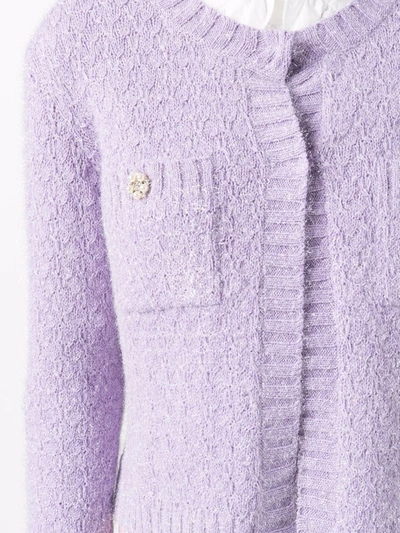 Shop Maje Buttoned-up Knitted Cardigan In Violett