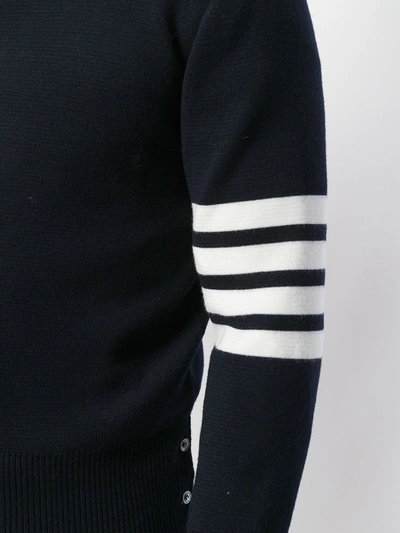 Thom Browne Jersey Stitch Relaxed Fit V Neck Cardigan In Fine Merino Wool With 4 Bar Stripes In Blue