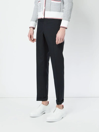 Shop Thom Browne Low Rise Skinny Trouser With Red, White And Blue Selvedge Back Leg Placement In School Uniform Plain