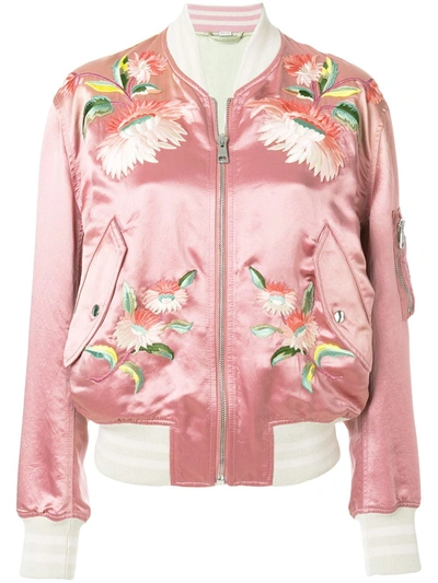 Shop Gucci Floral Embroidered Bomber Jacket In Pink