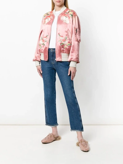 Shop Gucci Floral Embroidered Bomber Jacket In Pink