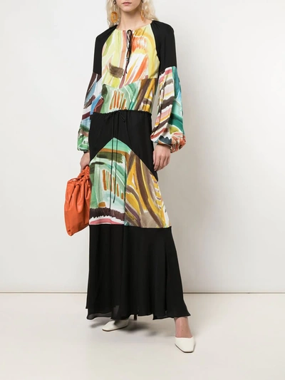 Rosie Assoulin Oversized Paneled Chiffon And Printed Silk Crepe De Chine Maxi Dress In Black