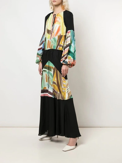 Rosie Assoulin Oversized Paneled Chiffon And Printed Silk Crepe De Chine Maxi Dress In Black