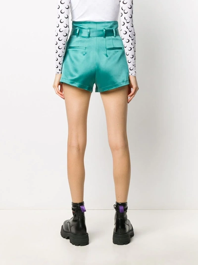 Shop Off-white Slogan Print Satin Shorts In Green