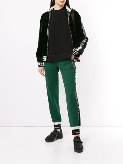 Shop Dolce & Gabbana Logo-stripe Velvet Bomber Jacket In Green