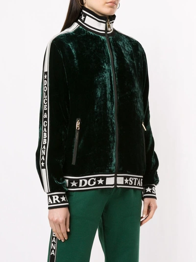 Shop Dolce & Gabbana Logo-stripe Velvet Bomber Jacket In Green