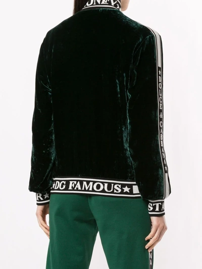 Shop Dolce & Gabbana Logo-stripe Velvet Bomber Jacket In Green