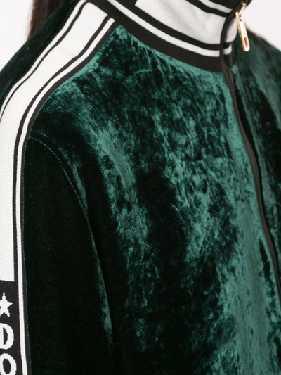 Shop Dolce & Gabbana Logo-stripe Velvet Bomber Jacket In Green