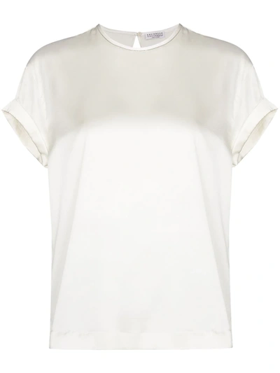 Shop Brunello Cucinelli Silk Crew-neck T-shirt In White
