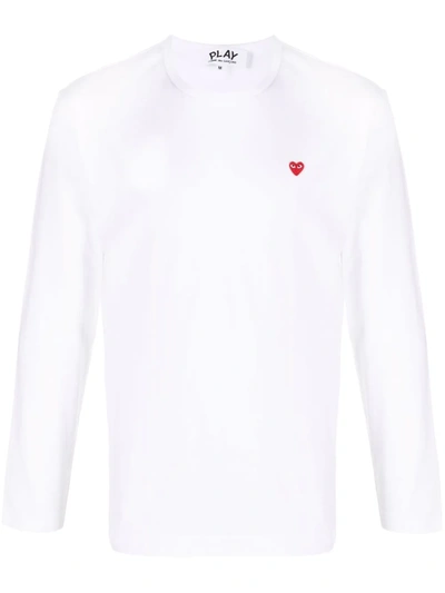 Shop Comme Des Garçons Play Pathc-detail Cotton T-shirt In White