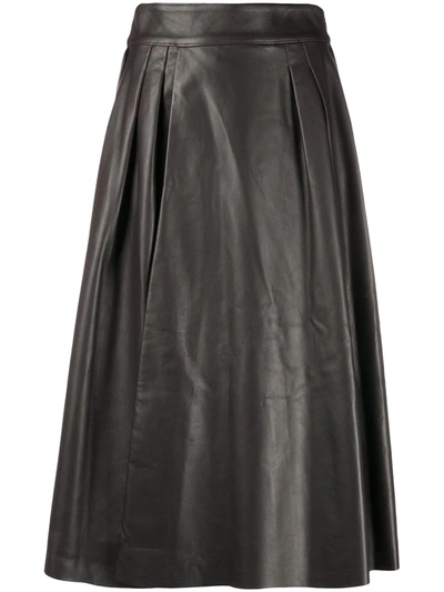 Shop Dolce & Gabbana Pleated Leather Midi Skirt In Brown