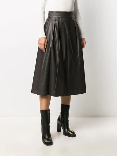 Shop Dolce & Gabbana Pleated Leather Midi Skirt In Brown