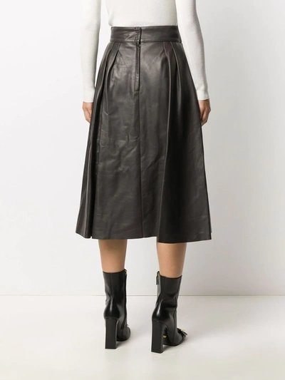 Shop Dolce & Gabbana Pleated Leather Midi Skirt In Brown