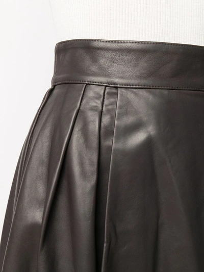 Shop Dolce & Gabbana Pleated Leather Midi Skirt In Brown