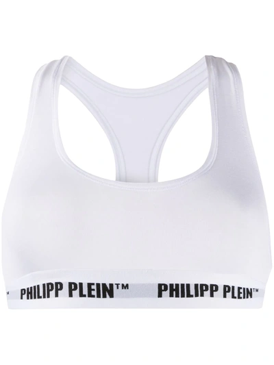 Shop Philipp Plein Logo Band Sports Bra In White