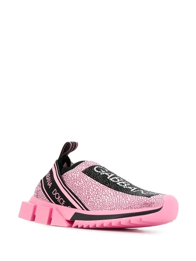 Dolce & Gabbana Sorrento Logo Sneakers With Crystal Embellishment In Pink