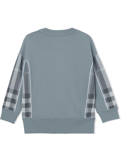 Shop Burberry Check Panel Cotton Sweatshirt In Blue