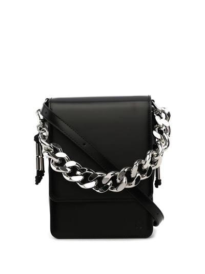 Kara Thick Chain Boxy Leather Crossbody Bag In Black