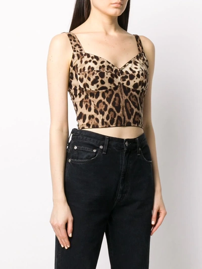Dolce & Gabbana Leopard-print Charmeuse Bustier Top In Brown