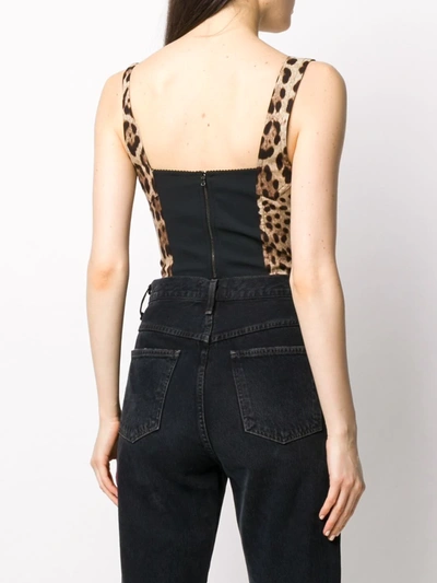 Dolce & Gabbana Leopard-print Charmeuse Bustier Top In Brown