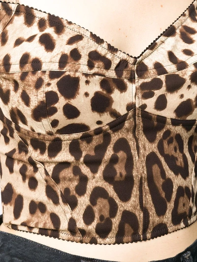 Dolce & Gabbana Leopard-print Charmeuse Bustier Top In Brown