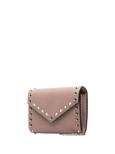 Shop Valentino Rockstud Envelope Leather Clutch Bag In Neutrals