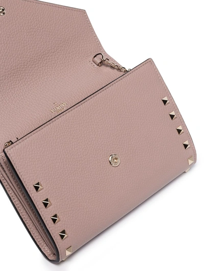 Shop Valentino Rockstud Envelope Leather Clutch Bag In Neutrals