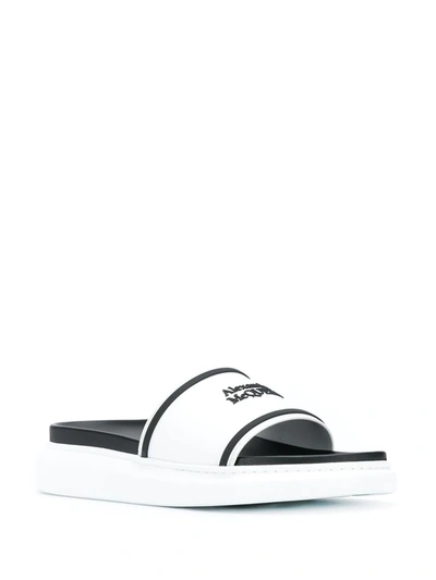 Shop Alexander Mcqueen Logo Print Sliders In Black