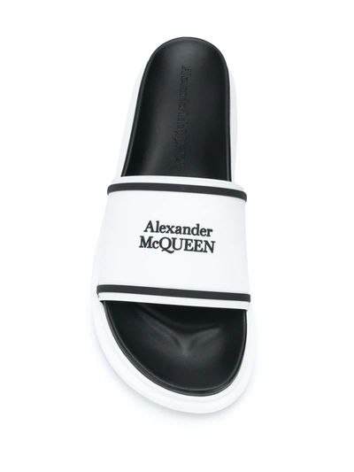 Shop Alexander Mcqueen Logo Print Sliders In Black