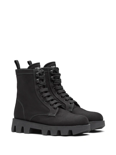 Shop Prada Denim Ankle Boots In Black