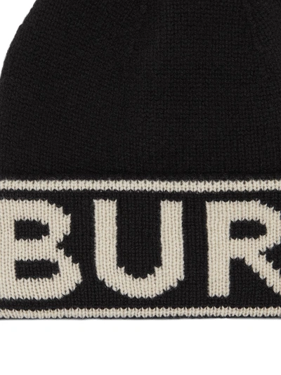 Shop Burberry Cashmere Logo Intarsia Beanie In Black