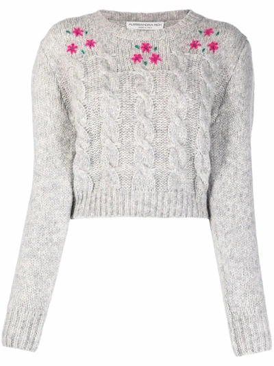 Shop Alessandra Rich Cropped Cable Knit Jumper In Grey