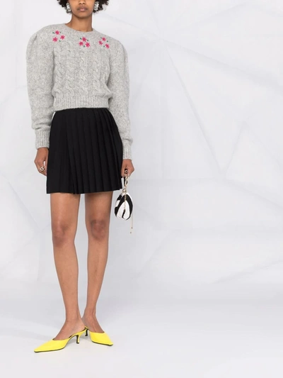 Shop Alessandra Rich Cropped Cable Knit Jumper In Grey