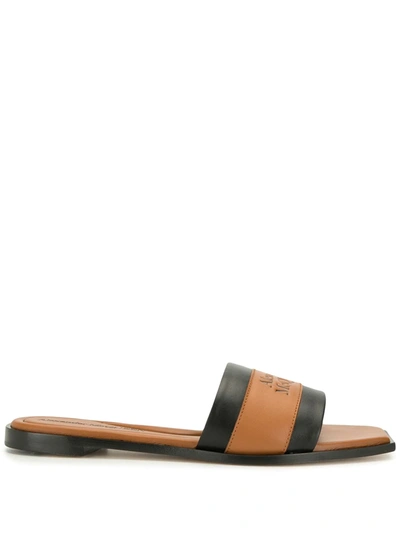 Shop Alexander Mcqueen Logo-embossed Leather Sandals In Brown