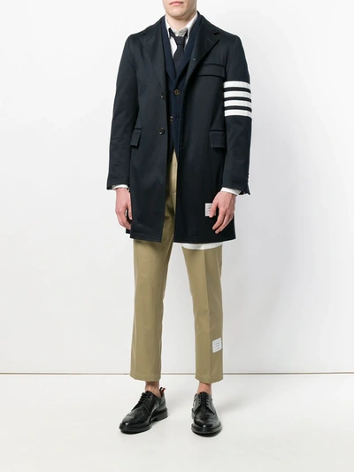 Shop Thom Browne Unconstructed 4-bar Stripe Classic Chesterfield Overcoat In Blue