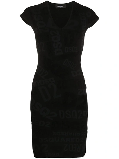 Shop Dsquared2 Chenille Logo Print Dress In Black