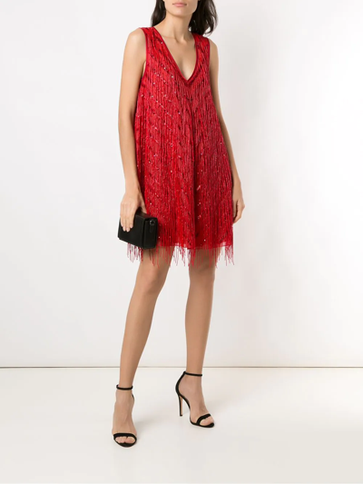 Shop Emporio Armani Fringed Shift Silk Dress In Red
